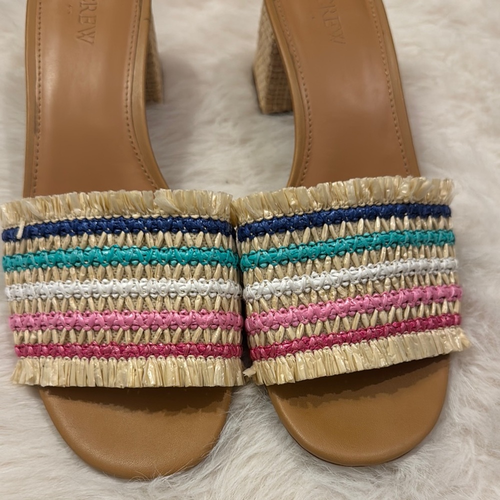 J. Crew Cream and Pink Mules with Woven Texture Size 10 pre-owned. - Picture 6 of 9